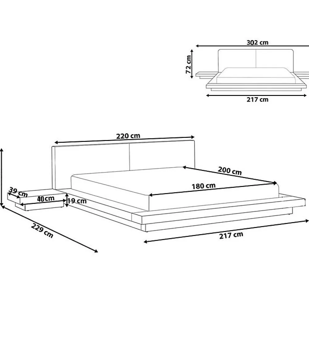 Grand Lit plateforme king size blanc 180 x 200 XXL tables de chevets>Pro Et Discount
