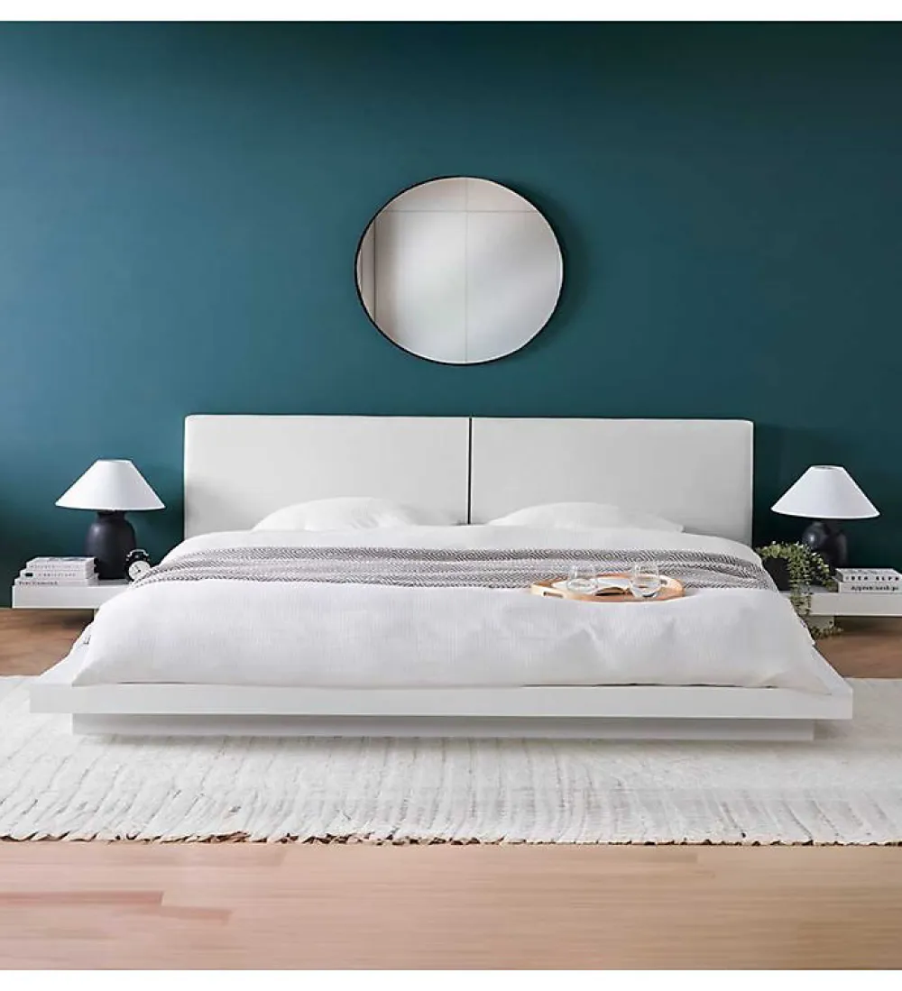 Grand Lit plateforme king size blanc 180 x 200 XXL tables de chevets>Pro Et Discount