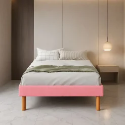 King Of Dreams Gregory - Solide et Confortable Sommier Tapissier Rose + Pieds en 20 cm pour Matelas en 90x190-13 Lattes* Sommier