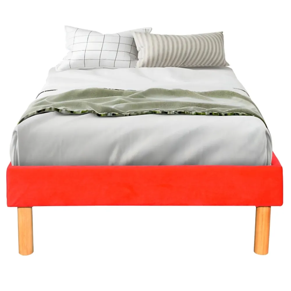 King Of Dreams Gregory - Solide et Confortable Sommier Tapissier Rouge + Pieds en 20 cm pour Matelas en 90x190-13 Lattes* Sommier