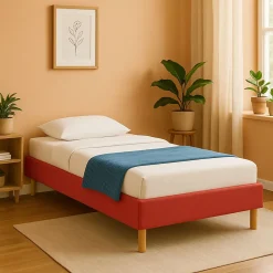 King Of Dreams Gregory - Solide et Confortable Sommier Tapissier Rouge + Pieds en 20 cm pour Matelas en 90x190-13 Lattes* Sommier
