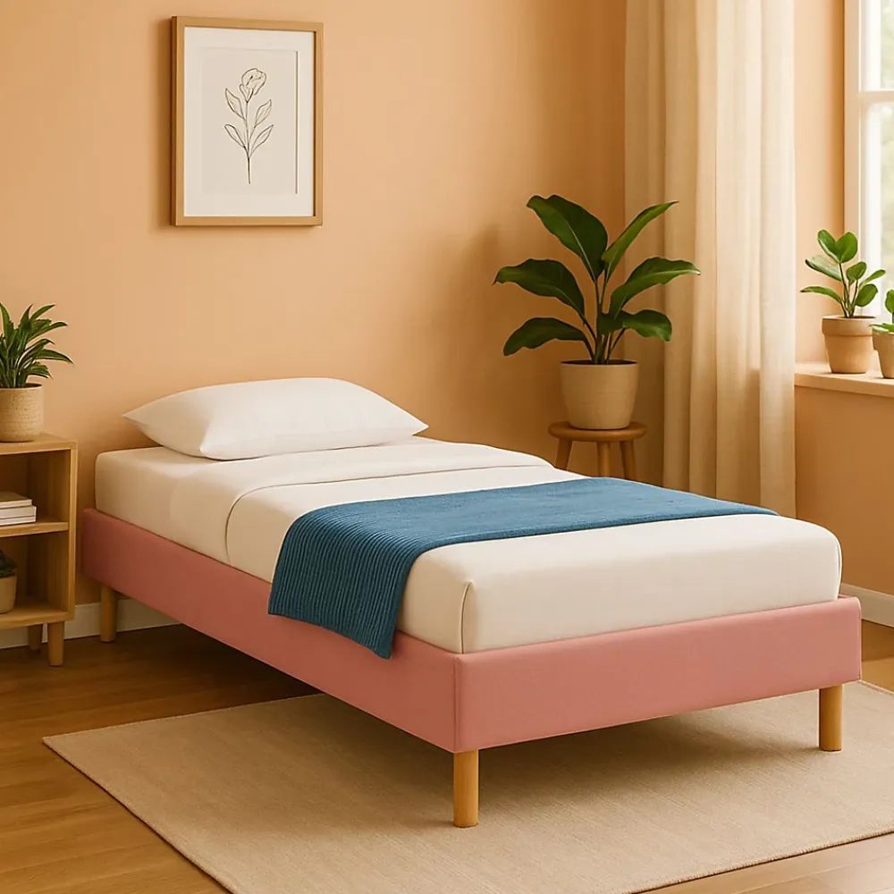 King Of Dreams Gregory - Solide et Confortable Sommier Tapissier Rose + Pieds en 20 cm pour Matelas en 90x200-13 Lattes* Sommier