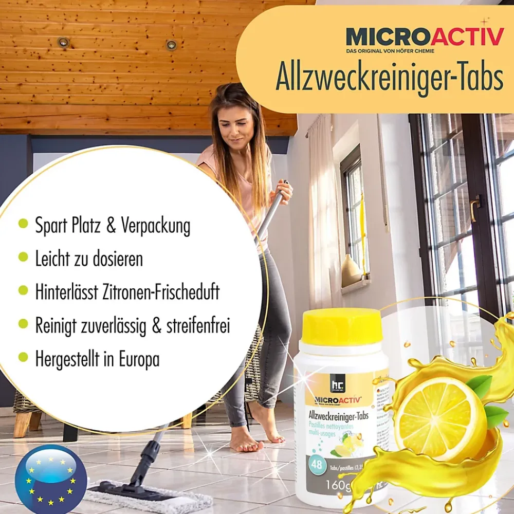 Höfer Chemie Microactiv Pastilles Nettoyantes Multi-usages 3 x 160 G, Parfum Citron* Nettoyant Pour Salle De Bains