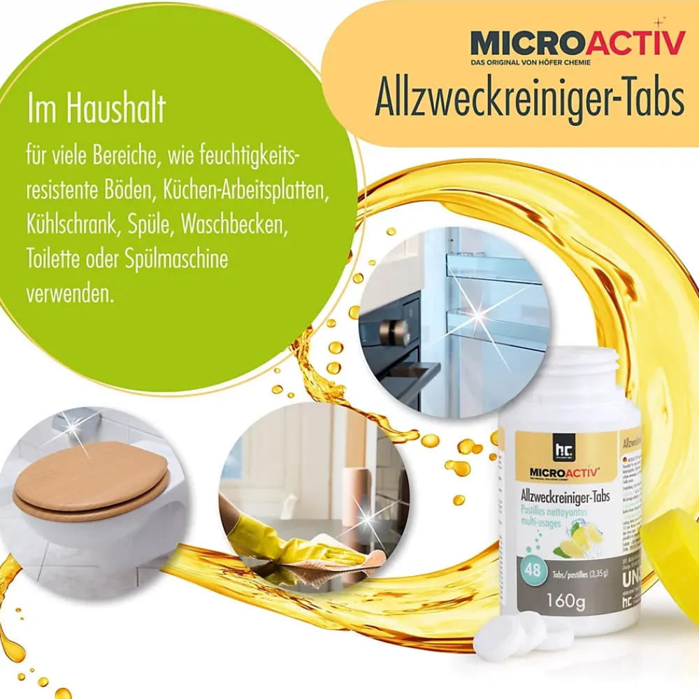 Höfer Chemie Microactiv Pastilles Nettoyantes Multi-usages 3 x 160 G, Parfum Citron* Nettoyant Pour Salle De Bains