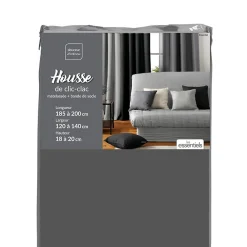 Douceur D'Intérieur HOUSSE DE CLIC CLAC MAT. 120 à 140 CM - 185 à 200 CM POLYE. UNI ESSENTIEL BETON - 120 à 200cm - Gris anthracite* Boutis, Couvre-Lit, Édredon