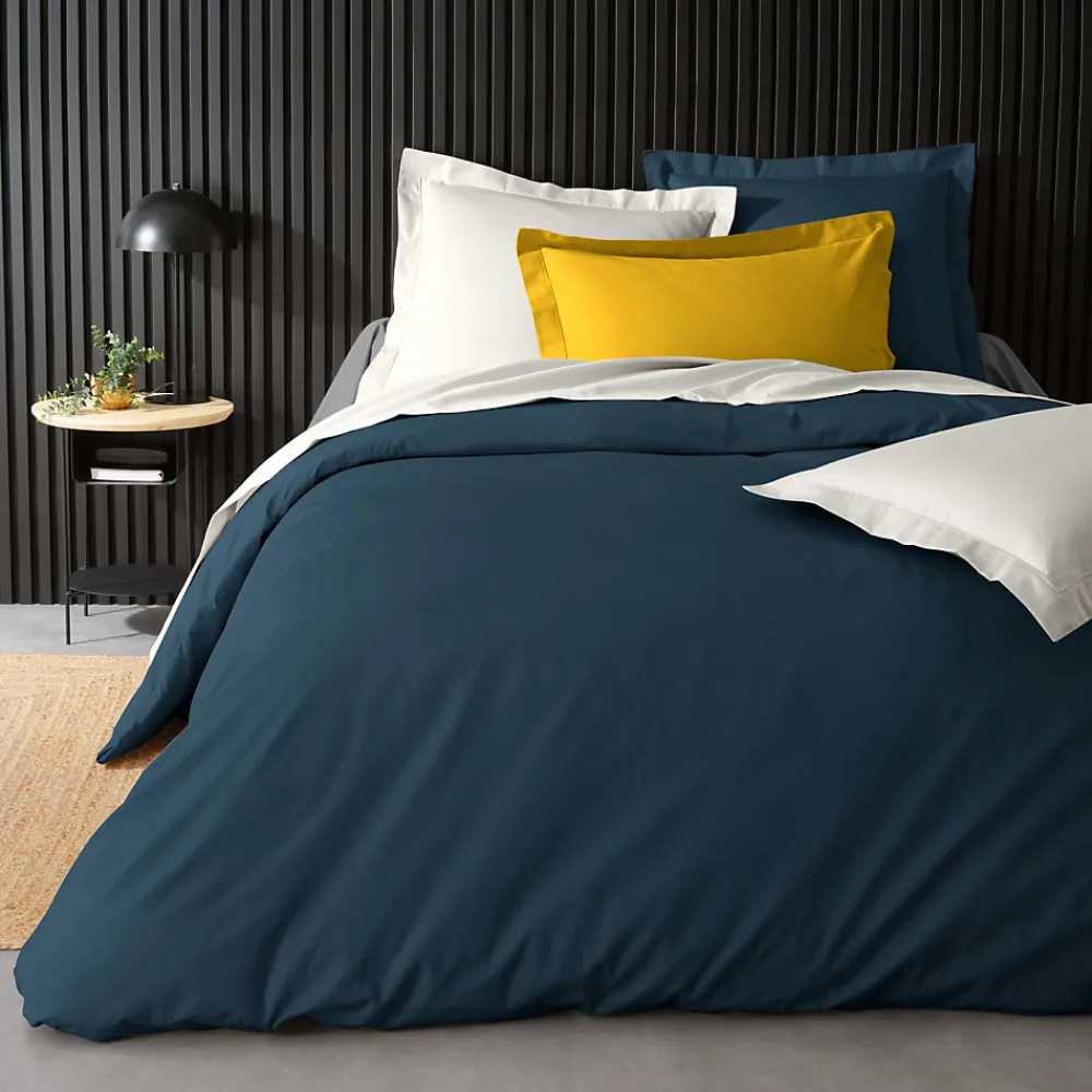 Housse de Couette 2 Personnes Percale Uni 78 fils percaline 260x240cm bleu>Douceur D'Intérieur Hot