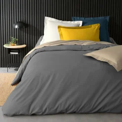 Housse de Couette 2 Personnes Percale Uni 78 fils percaline 240x220cm anthracite><noscript><img width=