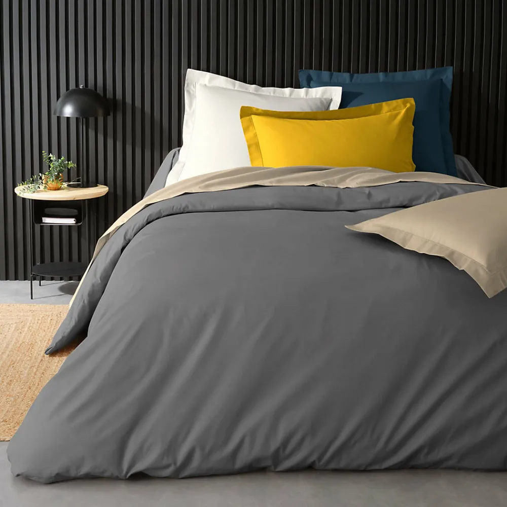 Housse de Couette 2 Personnes Percale Uni 78 fils percaline 240x220cm anthracite>Douceur D'Intérieur Outlet