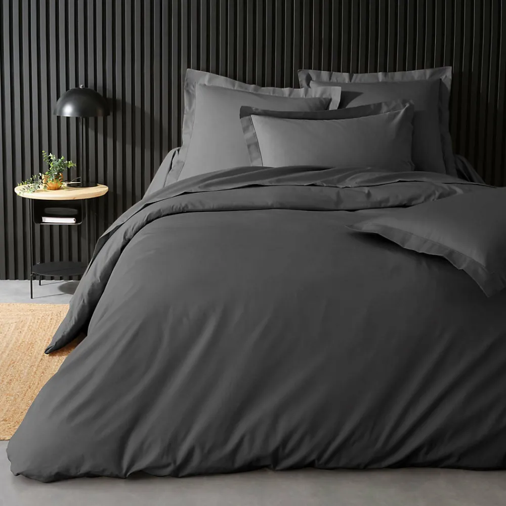 Housse de Couette 2 Personnes Percale Uni 78 fils percaline 240x220cm anthracite>Douceur D'Intérieur Outlet
