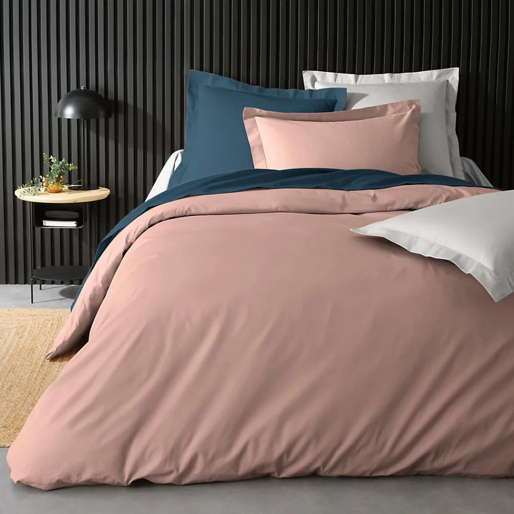 Housse de Couette 2 Personnes Percale Uni 78 fils percaline 260x240cm Rose>Douceur D'Intérieur