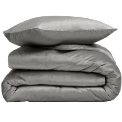 Douceur D'Intérieur Housse de Couette 240 x 220 cm Velours Uni Velina Anthracite + 2 Taies* Parure De Lit