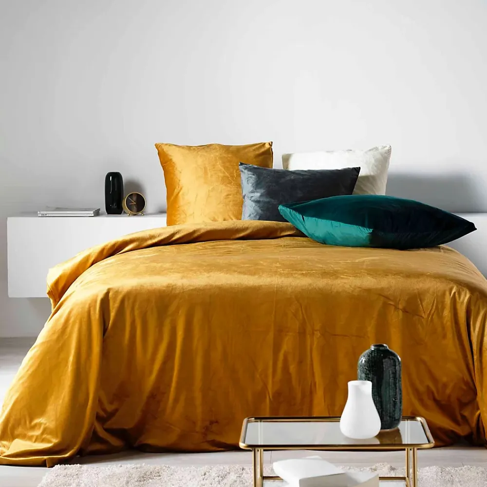 Douceur D'Intérieur Housse de Couette 240 x 220 cm Velours Uni Velina Anthracite + 2 Taies* Parure De Lit