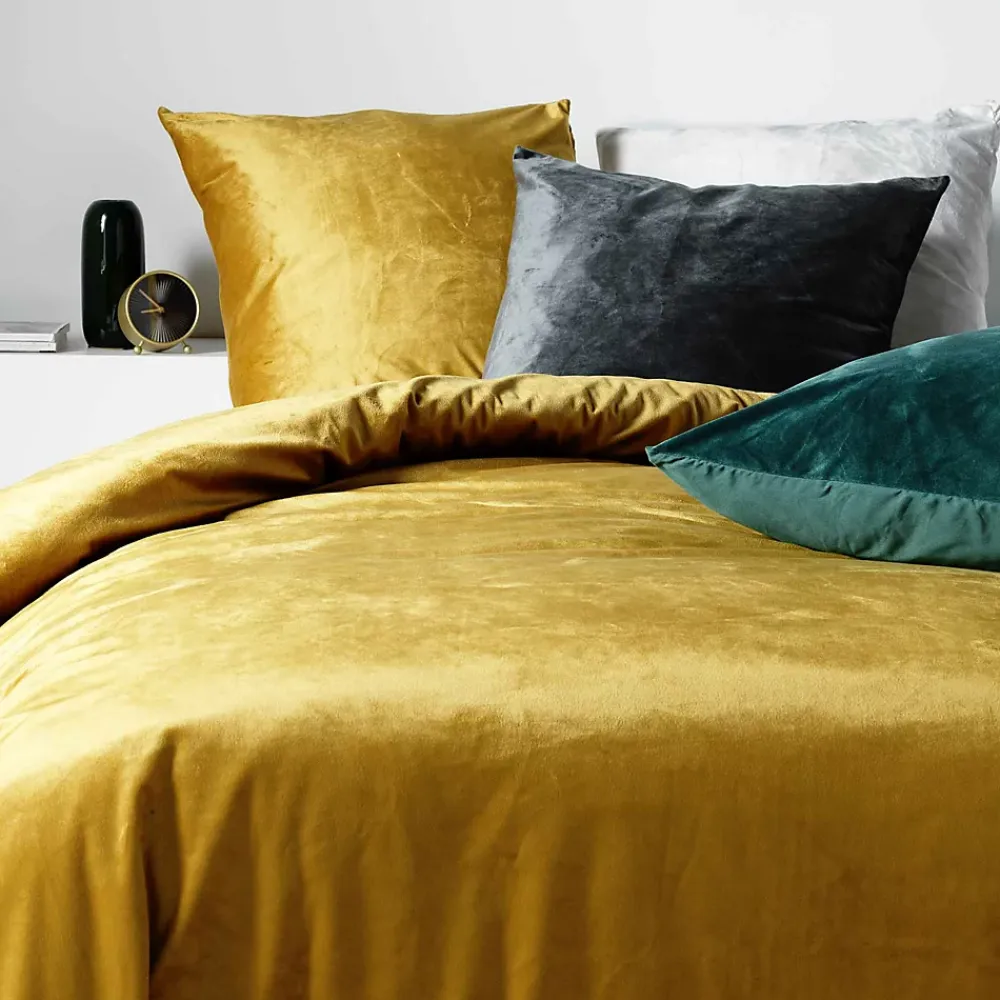 Douceur D'Intérieur Housse de Couette 240 x 220 cm Velours Uni Velina Anthracite + 2 Taies* Parure De Lit