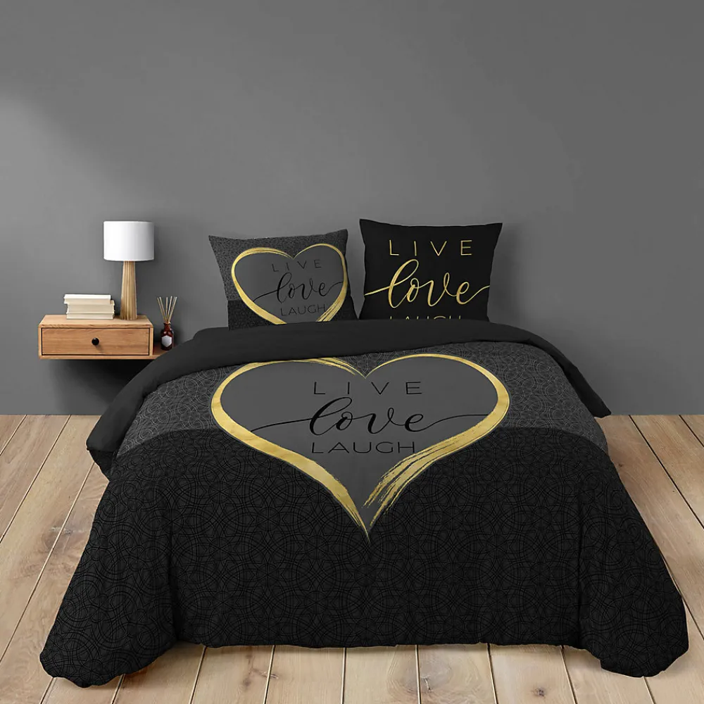 Housse de couette 240 x 220 cm + 2 taies Coton 42 fils Imprimé placé Crazy Love>Douceur D'Intérieur