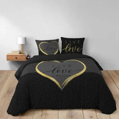 Housse de couette 240 x 220 cm + 2 taies Coton 42 fils Imprimé placé Crazy Love><noscript><img width=