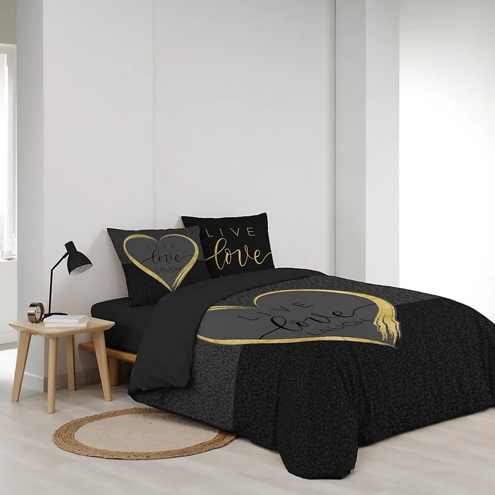 Housse de couette 240 x 220 cm + 2 taies Coton 42 fils Imprimé placé Crazy Love>Douceur D'Intérieur