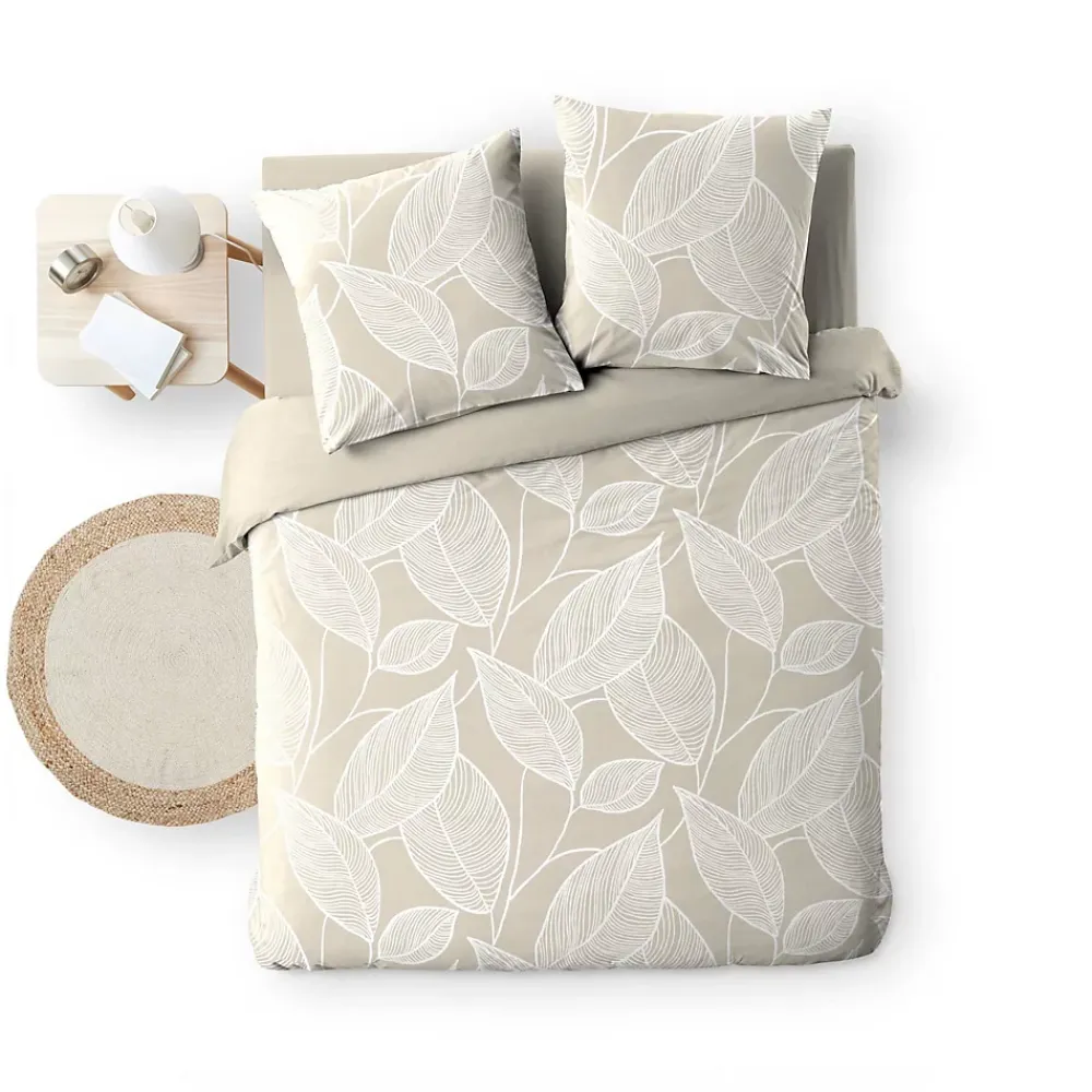 Douceur D'Intérieur Housse de couette 240 x 220 cm coton 57 fils imprimé feuillage AMANDA Naturel + 2 taies* Parure De Lit