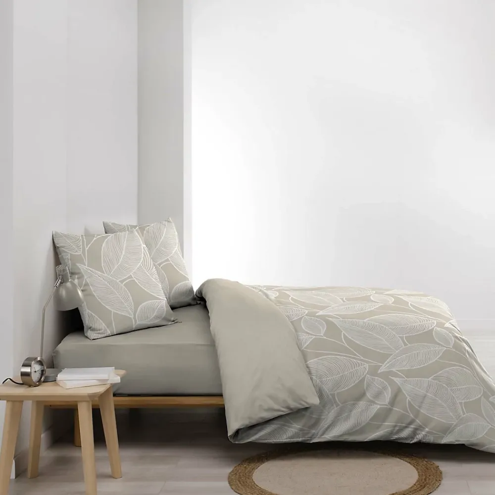 Douceur D'Intérieur Housse de couette 240 x 220 cm coton 57 fils imprimé feuillage AMANDA Naturel + 2 taies* Parure De Lit
