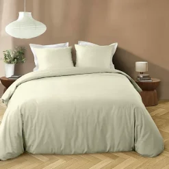 Housse de couette 240 x 220 cm microfibre unie lavée LIAM Ivoire 2 taies incluses>Douceur D'Intérieur Discount