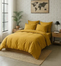 Housse de couette 220 x 240 cm jaune moutarde><noscript><img width=