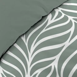 Housse de couette 240 x 220 cm imprimée 57 fils MORGANE Sauge 2 taies incluses><noscript><img width=