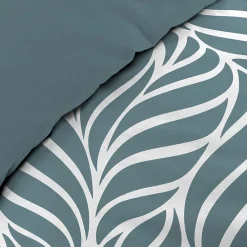 Housse de couette 240 x 220 cm imprimée 57 fils MORGANE Bleu 2 taies incluses><noscript><img width=