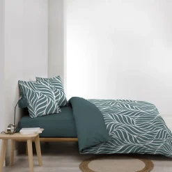 Housse de couette 240 x 220 cm imprimée 57 fils MORGANE Bleu 2 taies incluses><noscript><img width=