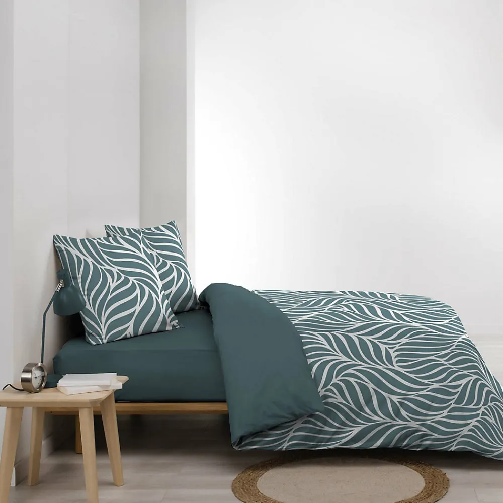 Housse de couette 240 x 220 cm imprimée 57 fils MORGANE Bleu 2 taies incluses>Douceur D'Intérieur Online