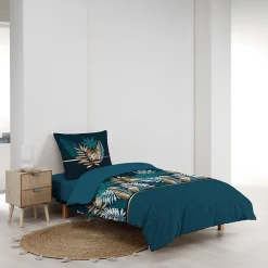 Douceur D'Intérieur Housse de couette 140 x 200 cm en coton Alianor Bleu Imprimé tropical chic* Parure De Lit