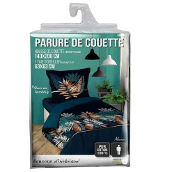 Douceur D'Intérieur Housse de couette 140 x 200 cm en coton Alianor Bleu Imprimé tropical chic* Parure De Lit