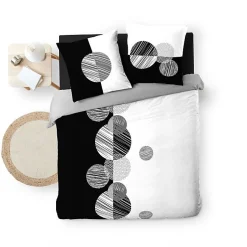 Douceur D'Intérieur Housse de Couette 240 x 220 cm + 2 Taies 100 % Coton 57 Fils Stormi Noir & Blanc* Parure De Lit