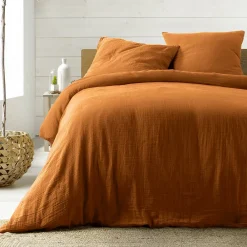 Douceur D'Intérieur Housse de couette 240 x 220 cm + 2 taies Gaze de coton uni Angelia Caramel* Housse De Couette