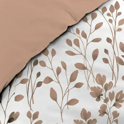 Housse de couette 240 x 220 cm coton 57 fils MAIWEN Mocha + 2 taies Motif végétal>Douceur D'Intérieur New