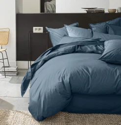 Housse de couette 220 x 240 cm Percale de coton lavé bleu>Eden