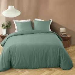 Douceur D'Intérieur Housse de couette 240 x 220 cm microfibre unie lavée LIAM Cèdre 2 taies incluses* Parure De Lit