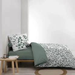 Douceur D'Intérieur Housse de couette 240 x 220 coton naturel 57 fils MAIWEN Sauge + 2 taies* Parure De Lit