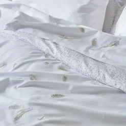 Housse de couette brodée 200x200 cm en satin de coton NINA blanc><noscript><img width=