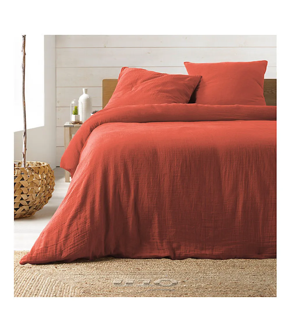 Douceur D'Intérieur Housse de couette double gaze coton uni Terracotta - 220x240cm - Terre cuite* Parure De Lit