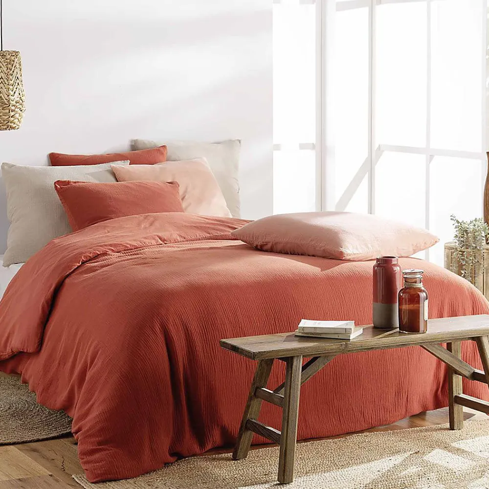 Douceur D'Intérieur Housse de couette double gaze coton uni Terracotta - 220x240cm - Terre cuite* Parure De Lit