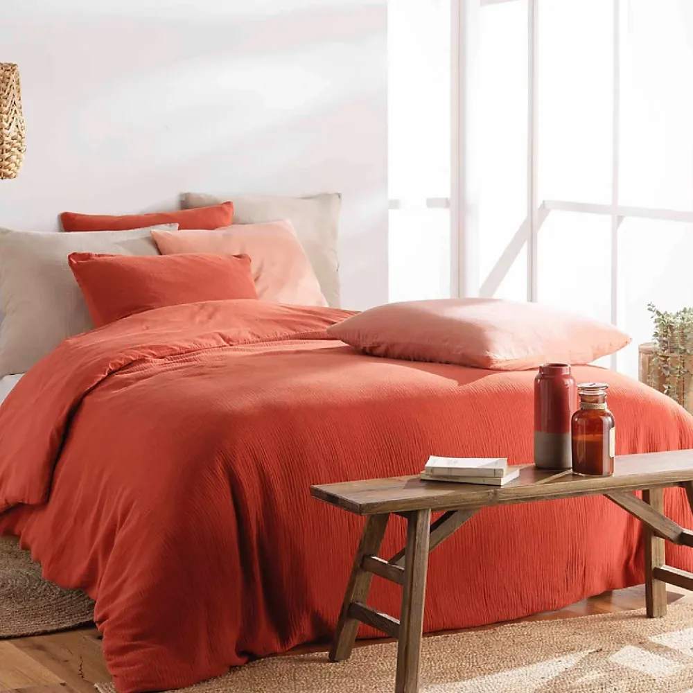 Douceur D'Intérieur Housse de couette double gaze coton uni Terracotta - 220x240cm - Terre cuite* Parure De Lit