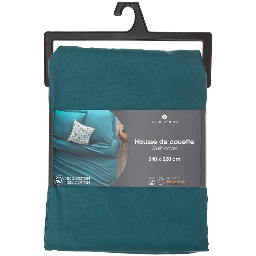 Housse de couette en coton - bleu canard 240x220 cm - Atmosphera>Atmosphera Créateur D'Intérieur Outlet