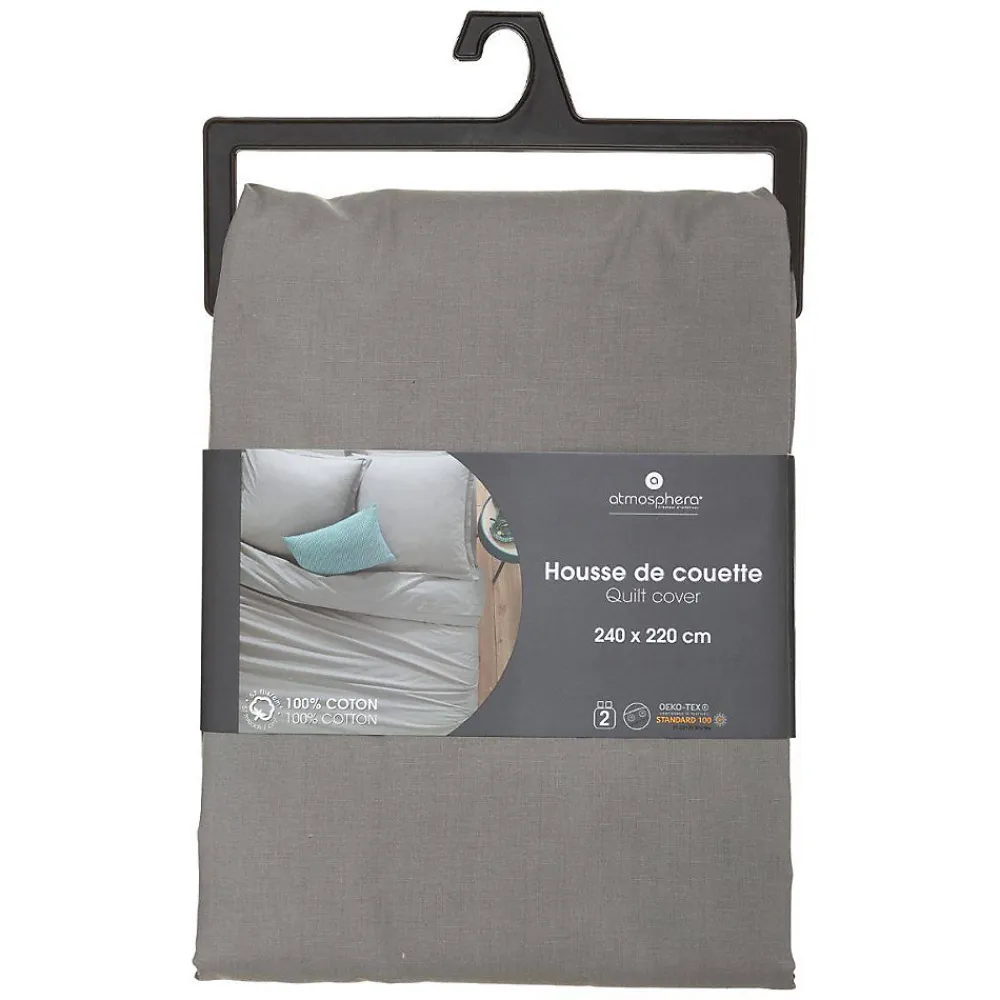 Housse de couette en coton - gris 240x220 cm - Atmosphera>Atmosphera Créateur D'Intérieur Online