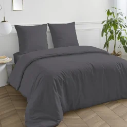 Housse de couette en coton 57 fils unie 200x200cm><noscript><img width=