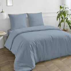 Housse de couette en coton 57 fils unie 200x200cm><noscript><img width=