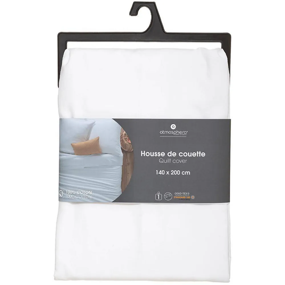 Housse de couette en coton - blanc 140x200 cm - Atmosphera>Atmosphera Créateur D'Intérieur Discount