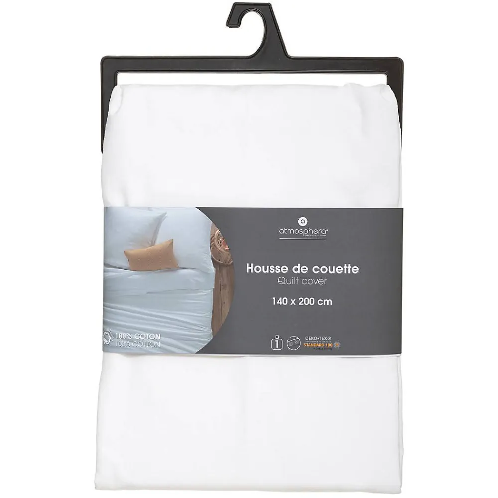 Housse de couette en coton - blanc 140x200 cm - Atmosphera>Atmosphera Créateur D'Intérieur Discount