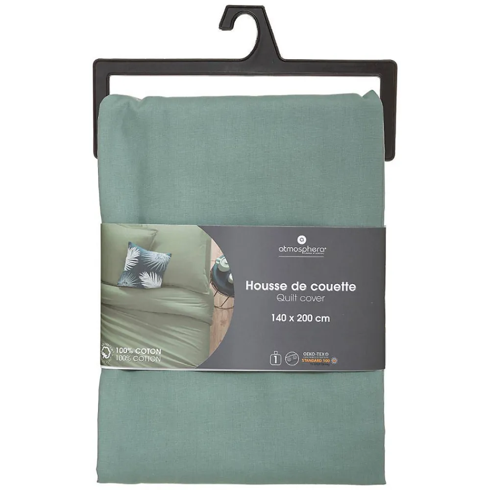 Housse de couette en coton - vert céladon 140x200 cm - Atmosphera>Atmosphera Créateur D'Intérieur Online
