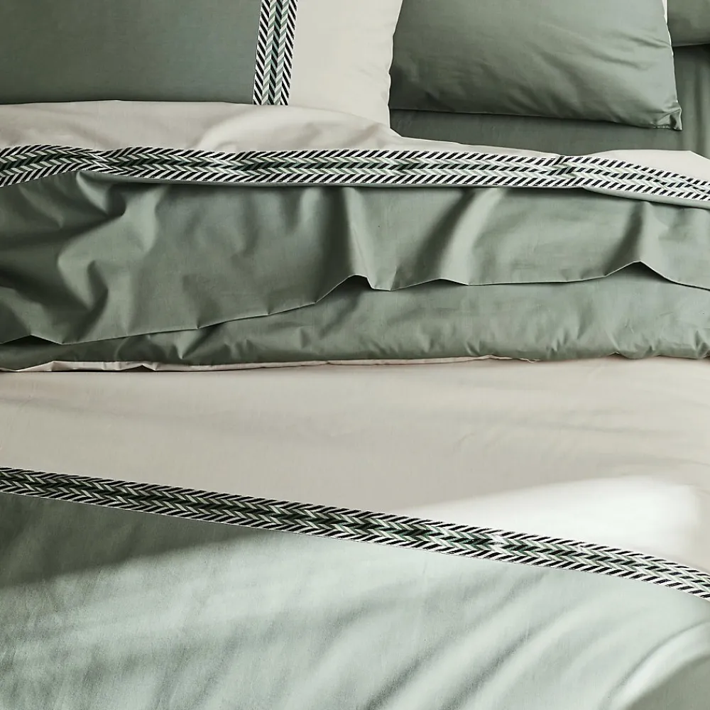 Housse de couette en percale de coton au galon géométrique (280x240 cm - Vert Olive)>Tradilinge Clearance