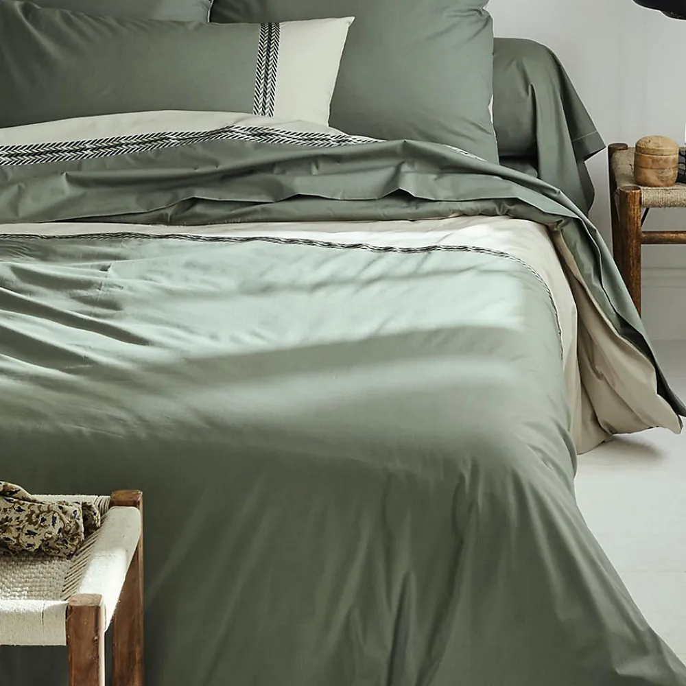 Housse de couette en percale de coton au galon géométrique (280x240 cm - Vert Olive)>Tradilinge Clearance