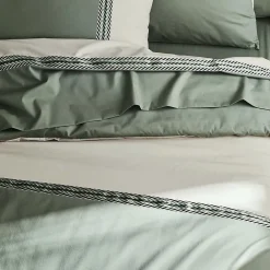 Tradilinge Housse de couette en percale de coton au galon géométrique (260x240 cm - Vert Olive)* Housse De Couette